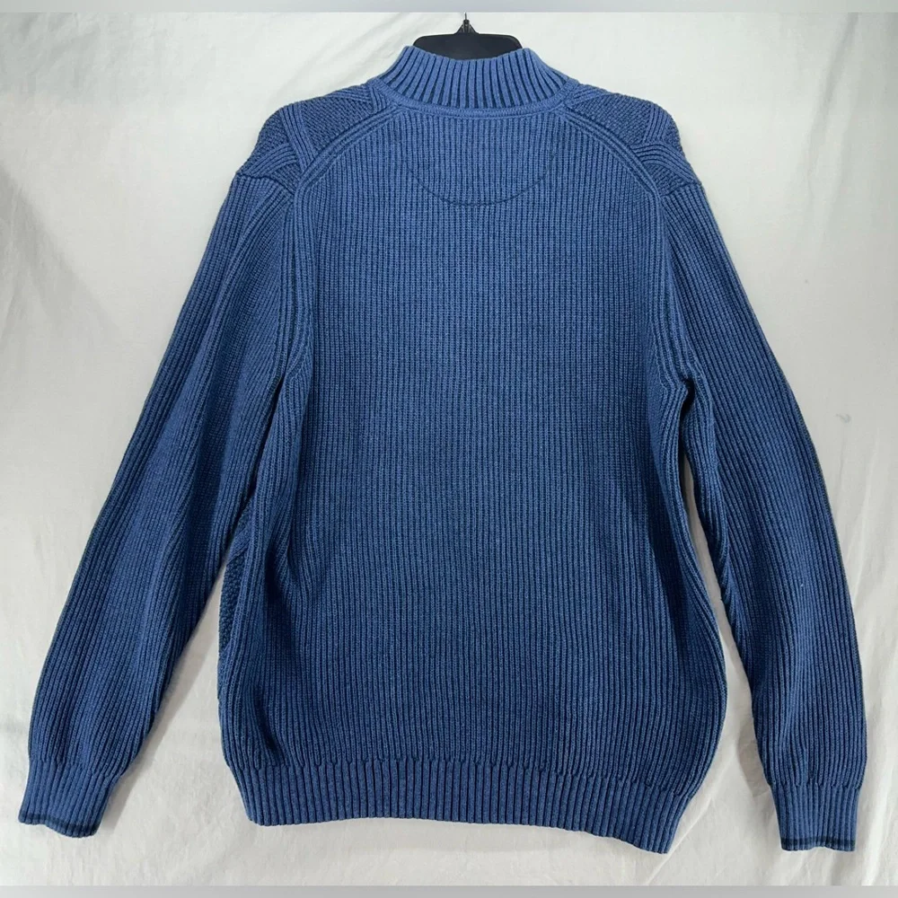 Tommy Bahama Men's Large Blue Cotton Quarter Zip Sweater Diamond Cable‎ Knit